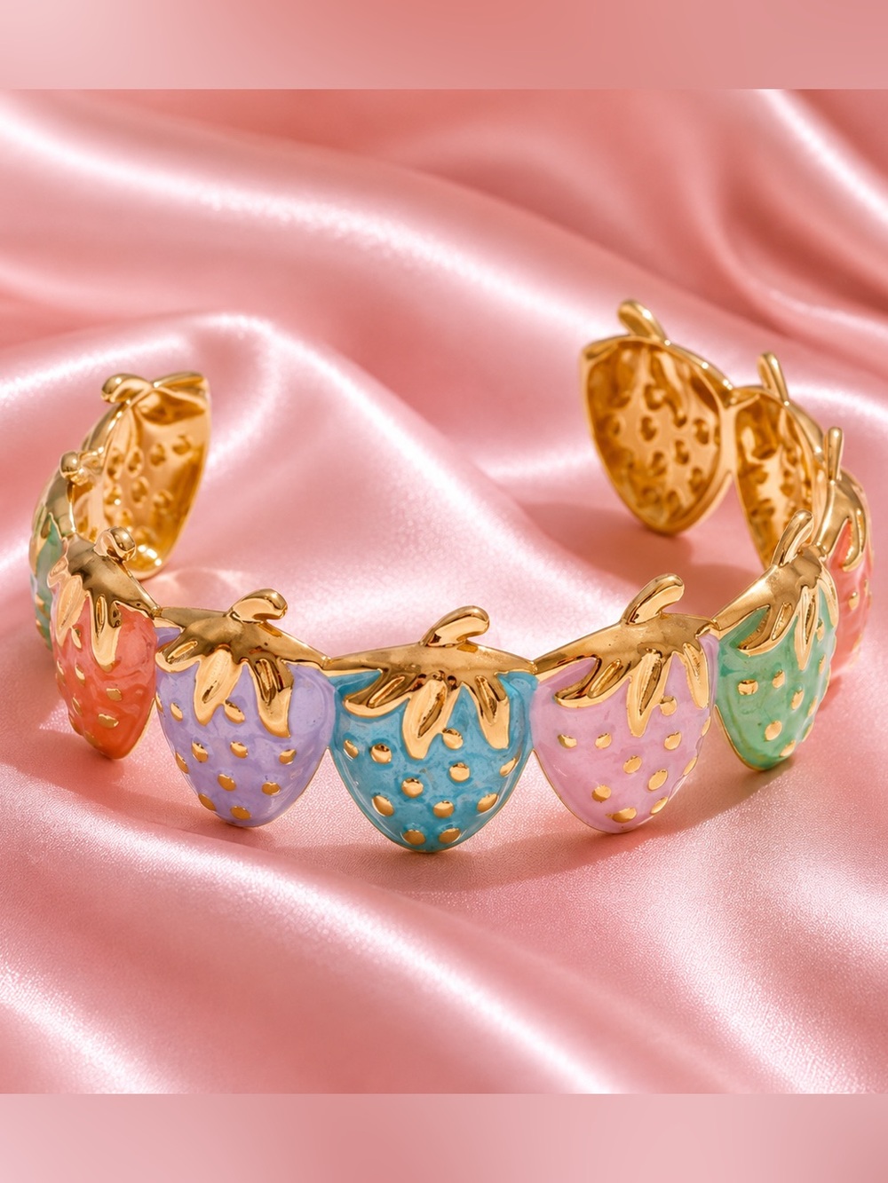 Strawberry Pastel Multicolor Gold Bangle Bracelet - Picture 7 of 11